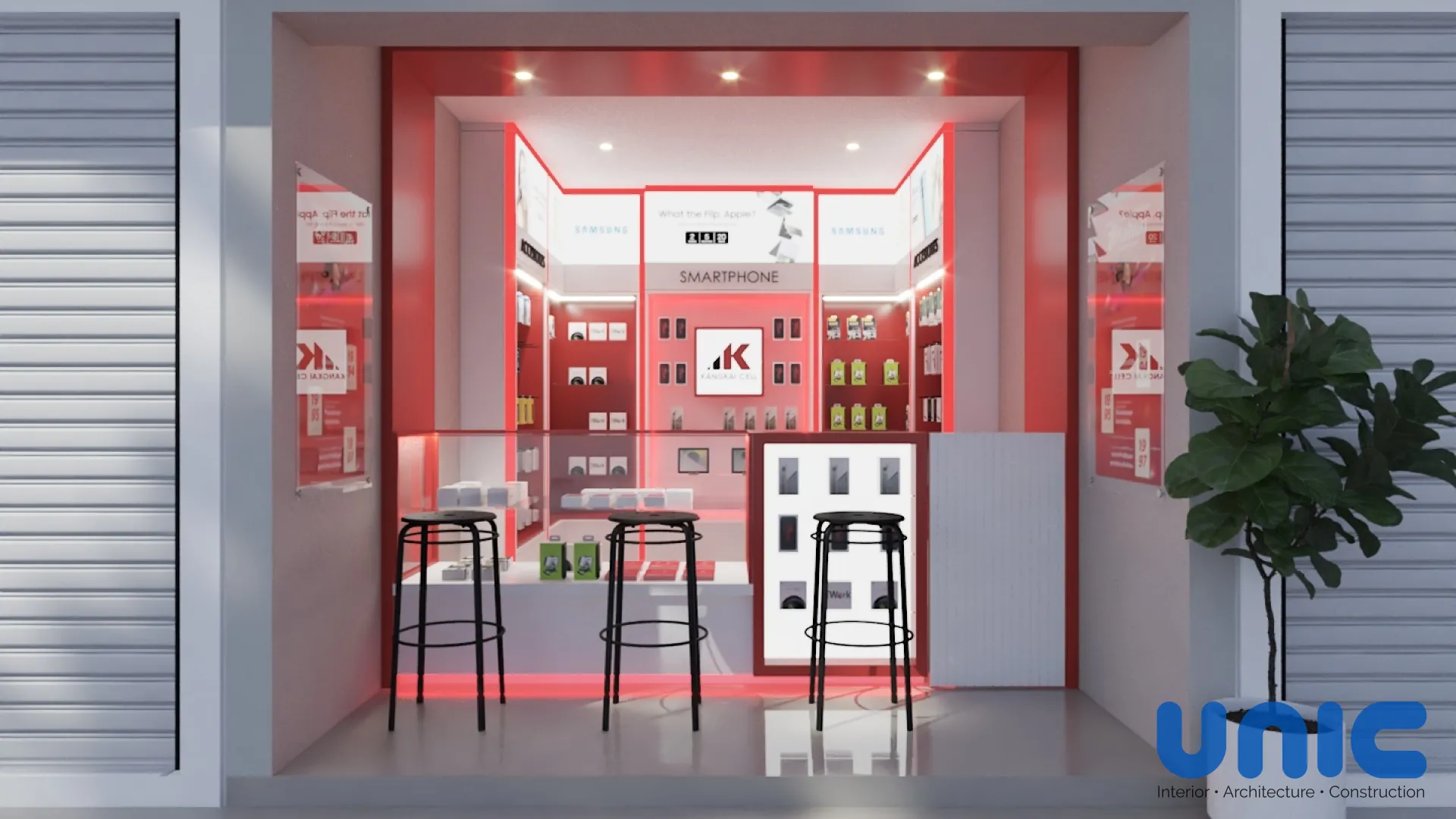 Desain Interior Konter Pulsa Modern Surabaya: Inovasi Retail 3x4 yang Kontras & Menarik - Interior Design Lontar, Surabaya