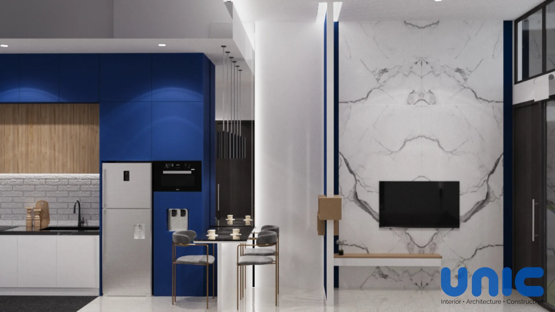 Desain Interior Ramping 2,5 x 5 Puri Safira Menganti Gresik: Aksen Biru Bold & Elegan