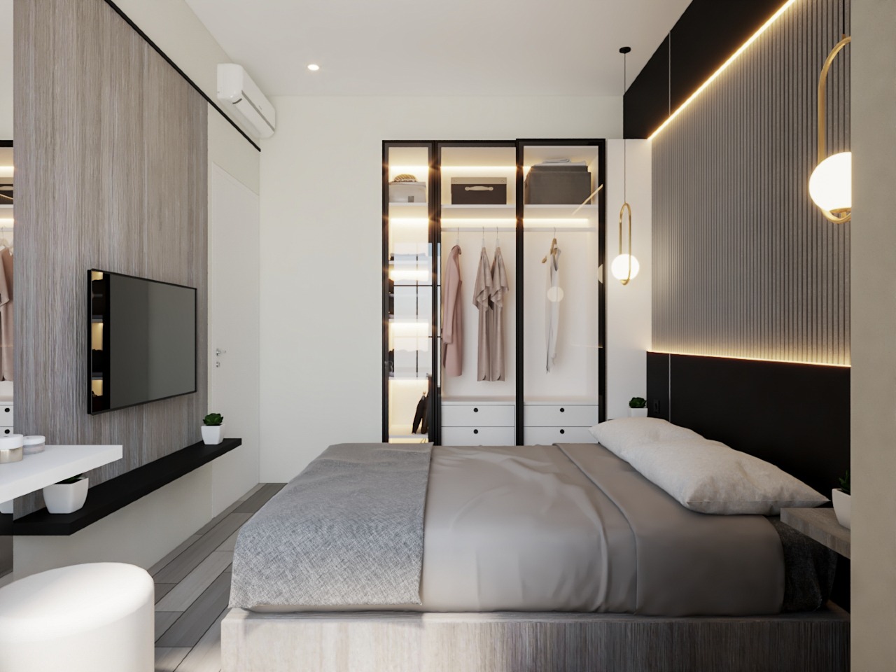 Desain Interior Kamar Tidur Utama Master Bedroom 3x3.8m: Solusi Cerdas Rumah Tipe 5x11 di Wisata Bukit Mas - Gallery 1