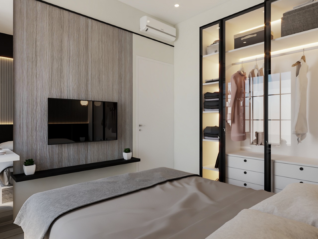 Desain Interior Kamar Tidur Utama Master Bedroom 3x3.8m: Solusi Cerdas Rumah Tipe 5x11 di Wisata Bukit Mas - Gallery 2