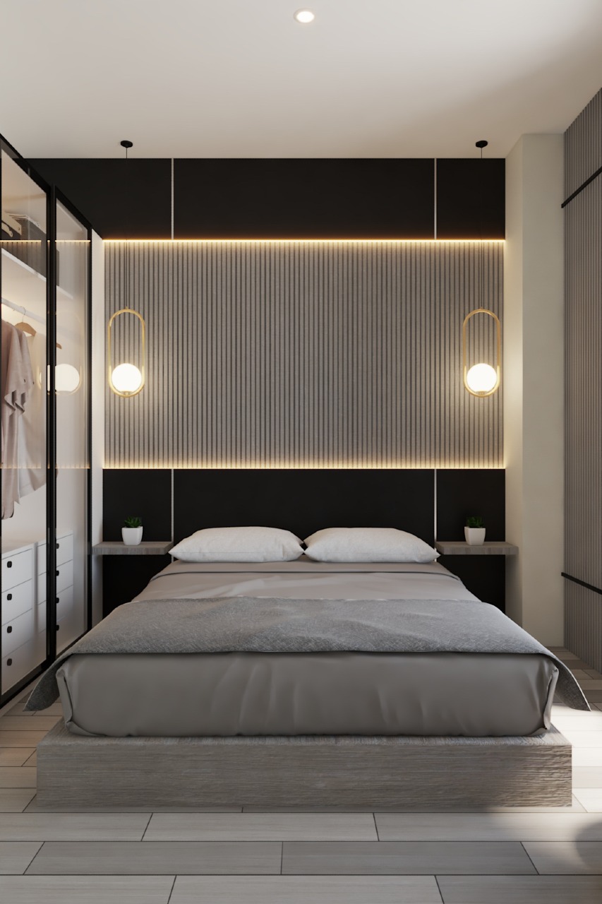 Desain Interior Kamar Tidur Utama Master Bedroom 3x3.8m: Solusi Cerdas Rumah Tipe 5x11 di Wisata Bukit Mas - Gallery 3