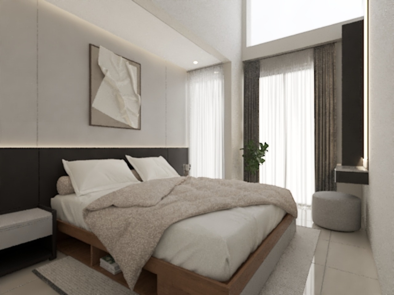 Interior Kamar Utama Minimalis Grand Pakuwon Surabaya: Solusi Cerdas Ruang Terbatas - Gallery 1