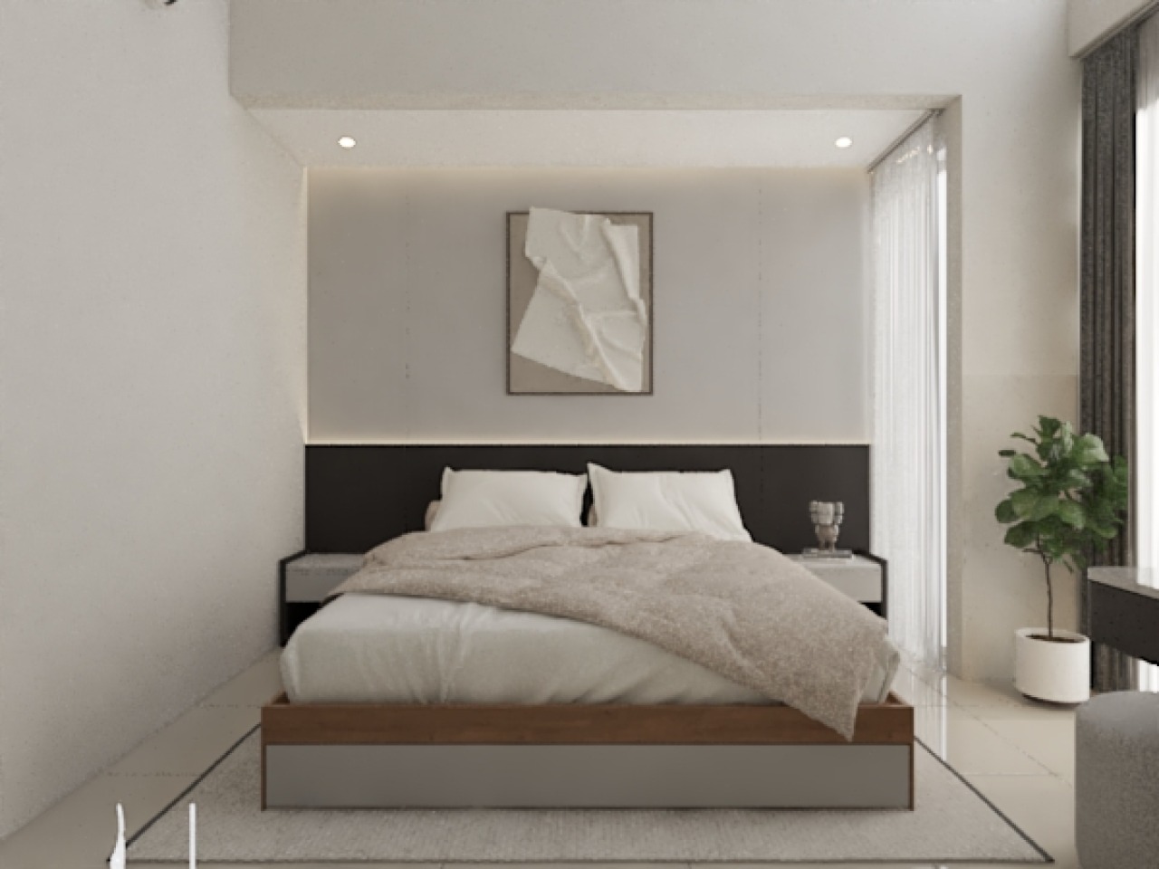 Interior Kamar Utama Minimalis Grand Pakuwon Surabaya: Solusi Cerdas Ruang Terbatas - Gallery 3