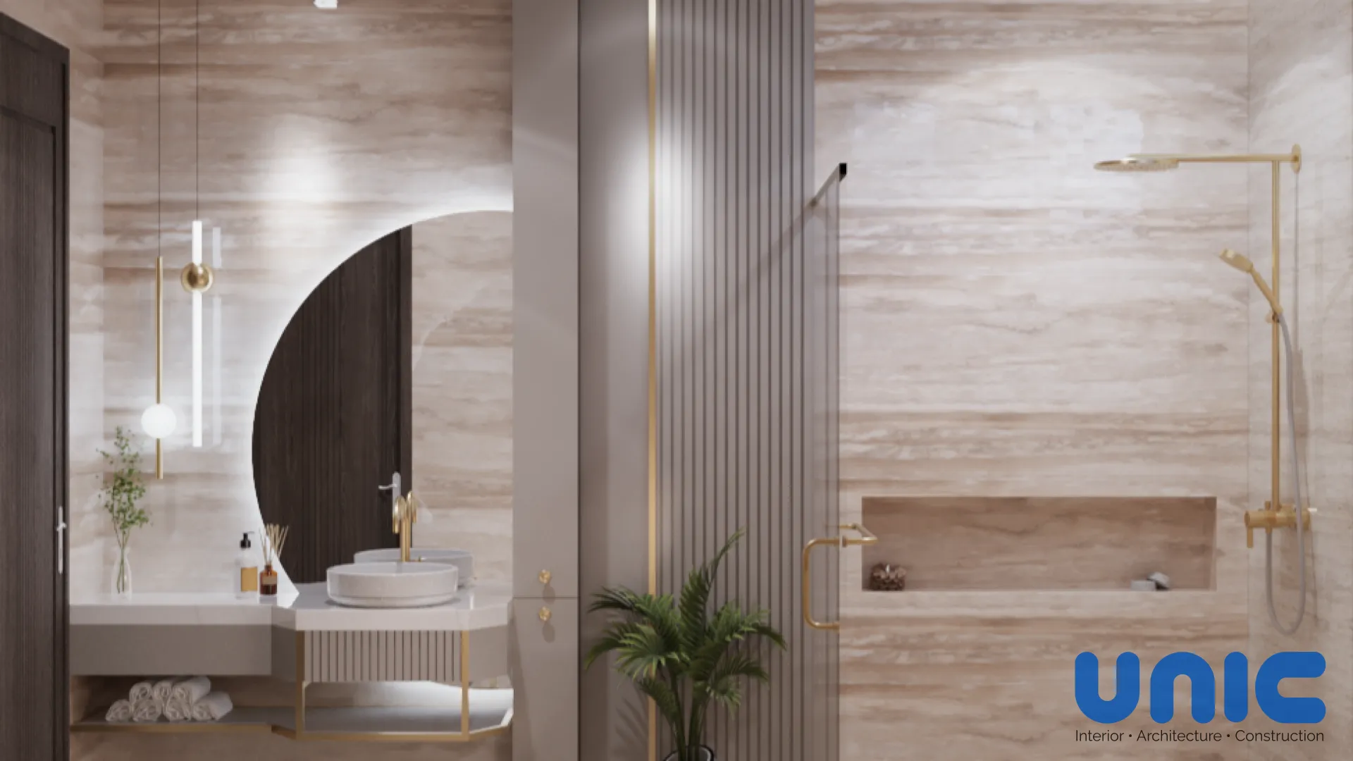 Interior Kamar Mandi Mewah Wisata Bukit Mas Surabaya: Elegan dengan Aksen Emas & Kayu