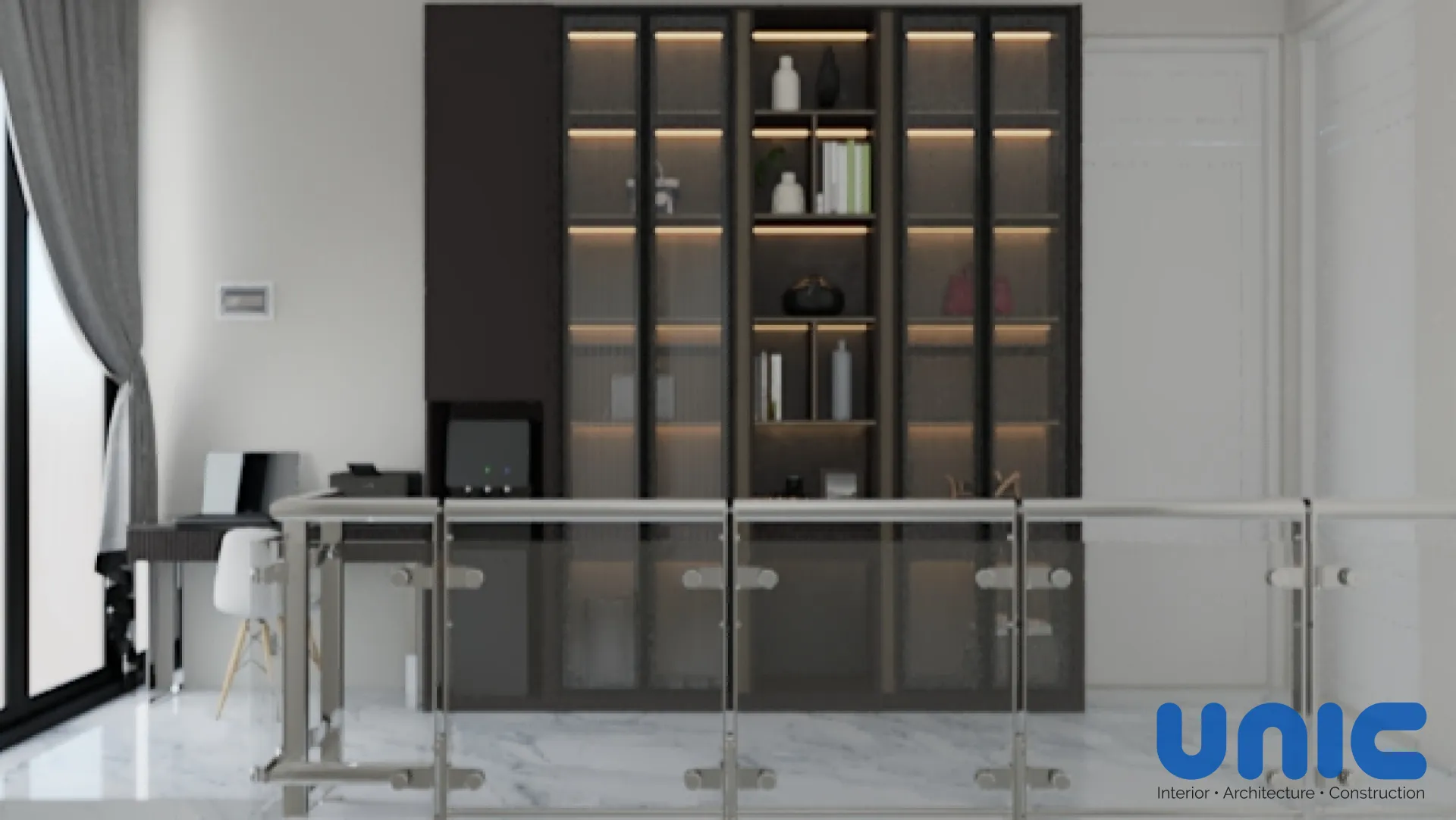 Interior Pakuwon City Aruba Villa Surabaya: Transformasi Lorong Menjadi Kabinet Pajangan & Meja Kerja Mewah - Custom Furniture Perumahan Pakuwon City, Cluster Aruba Villa